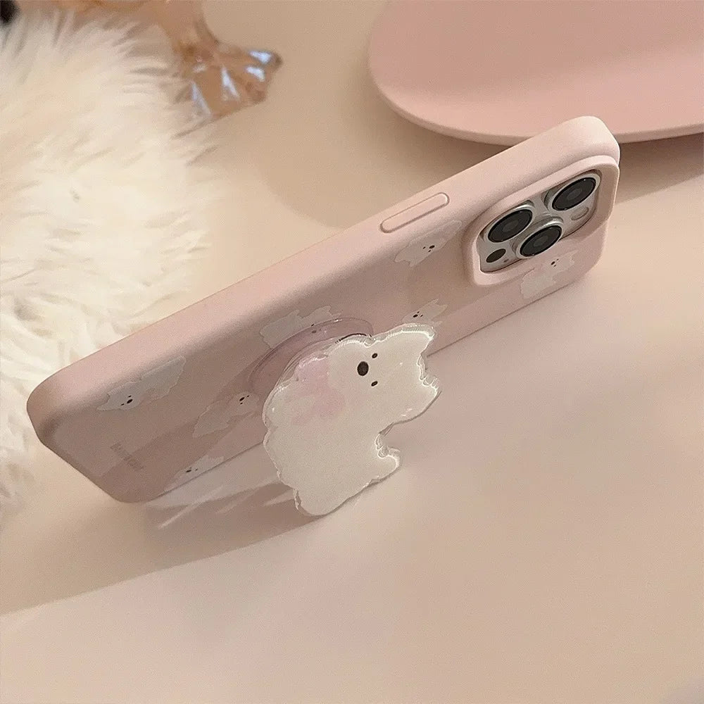 Cute Cartoon Bowknot Puppy Bracket With Chain Bracelet Phone Case For iPhone