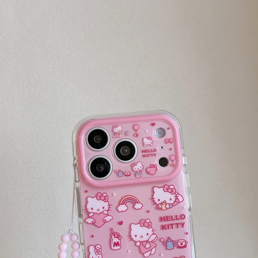 Cute Cartoon Sanrio Hello Kittty Phone Case For iPhone Shockproof Hard Cover With Lanyard