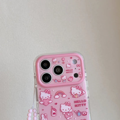 Cute Cartoon Sanrio Hello Kittty Phone Case For iPhone Shockproof Hard Cover With Lanyard