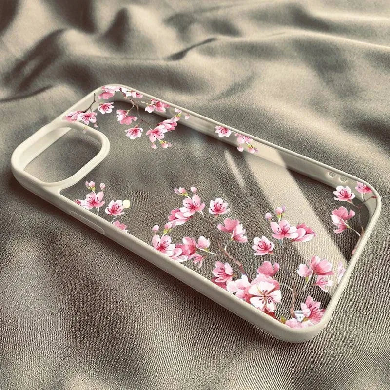 Pink Magnolia Flower Phone Case For iPhone Plum Blossom Shockproof Clear Hard Cover