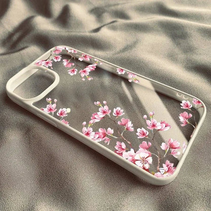 Pink Magnolia Flower Phone Case For iPhone Plum Blossom Shockproof Clear Hard Cover