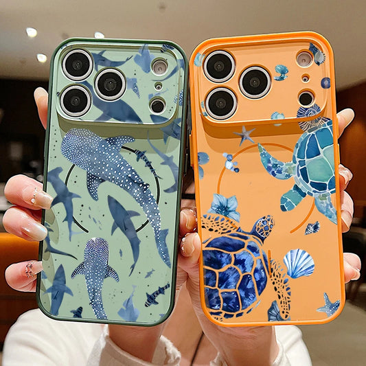 Whale Patterned Magnetic Case For iPhone For Magsafe Wireless Charge Shockproof Lens Protect Phone Cover