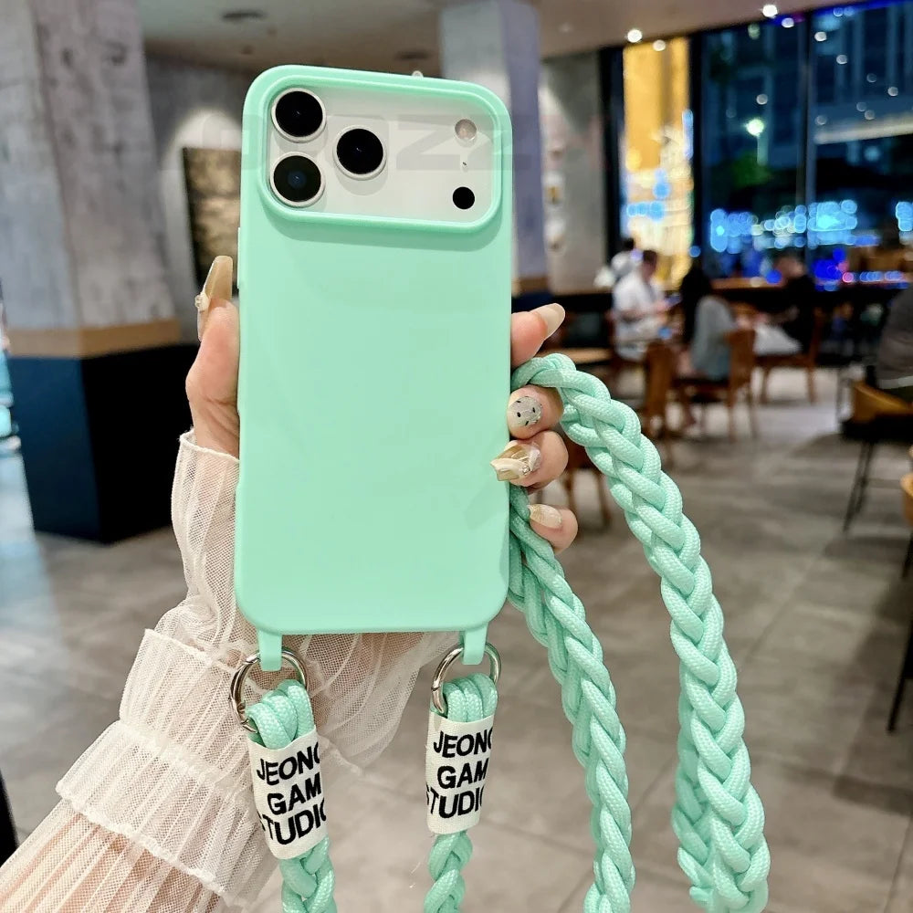 For iPhone Lanyard Case Crossbody Knit Lanyard Candy Soft Phone Cover iPhone