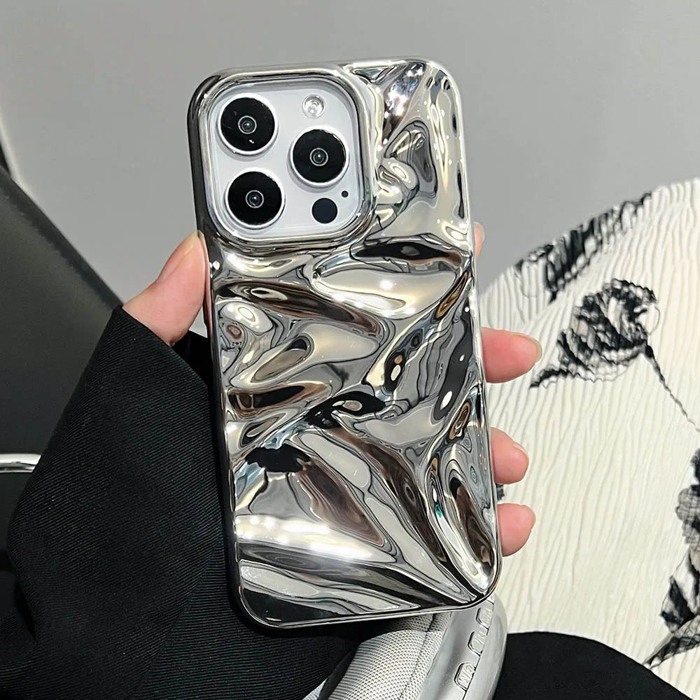Luxury Electroplated Silver 3D Wrinkle Phone Case Purple Water Ripple Soft Cover