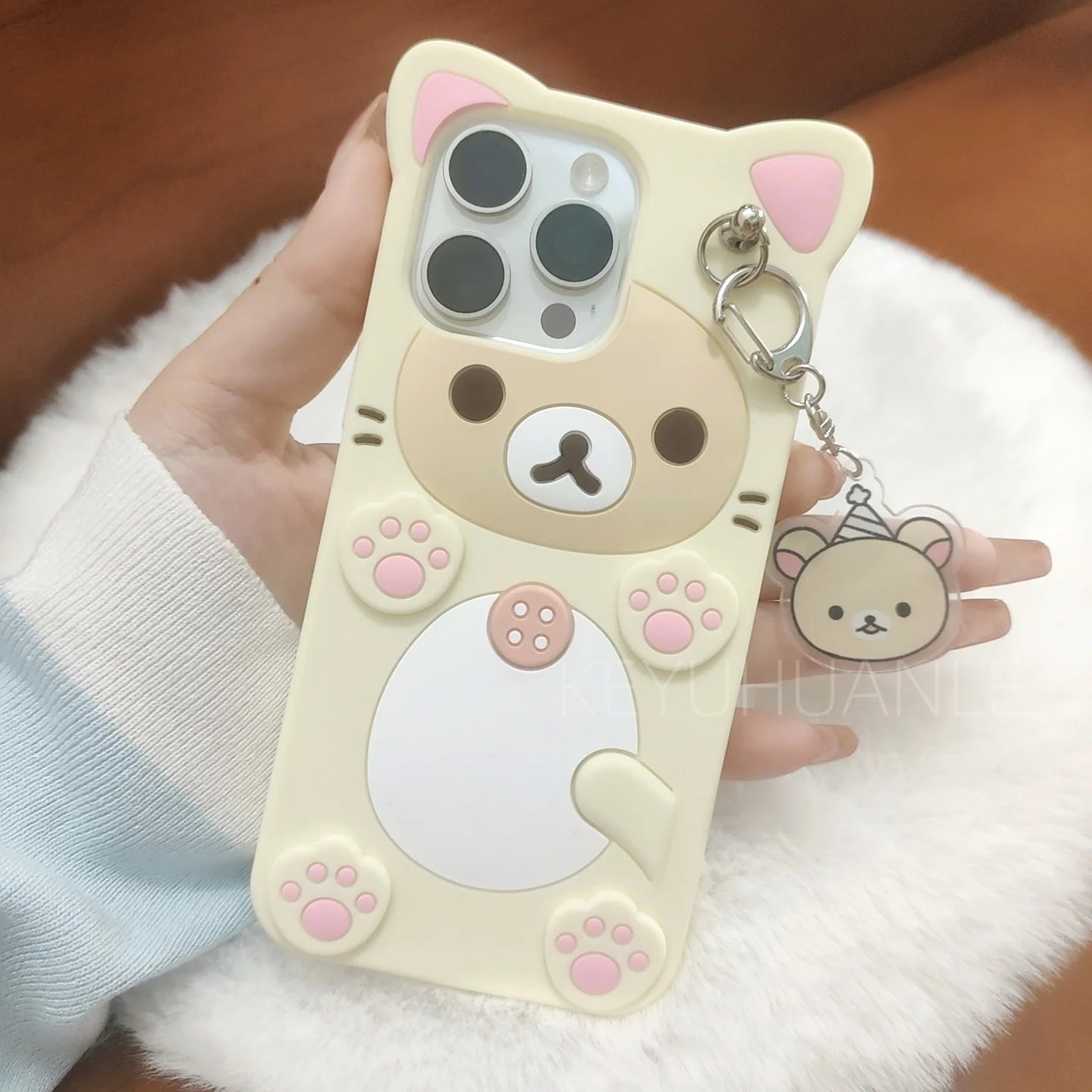 Cute Cartoon 3D Rilakkuma Phone Case For iPhone Key Chain Pendant Cover