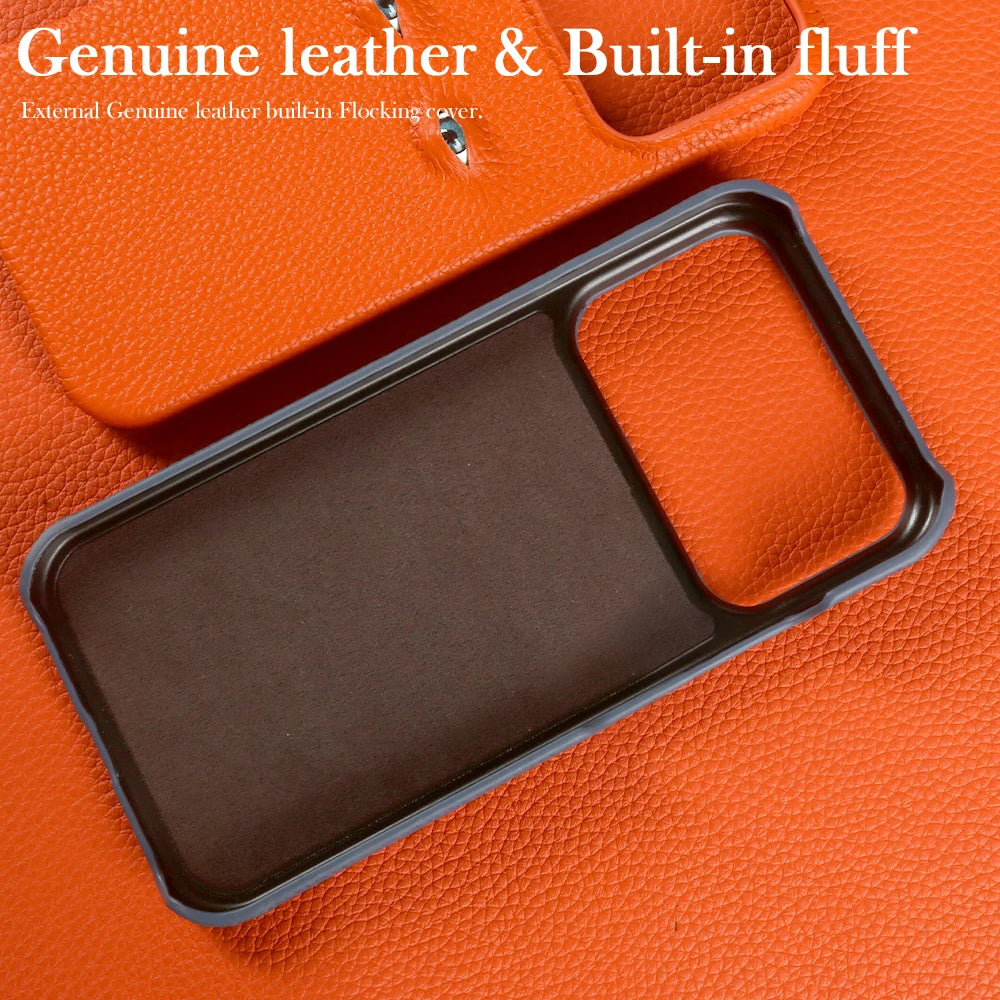 With Eyes Lychee Genuine Leather Case For iPhone
