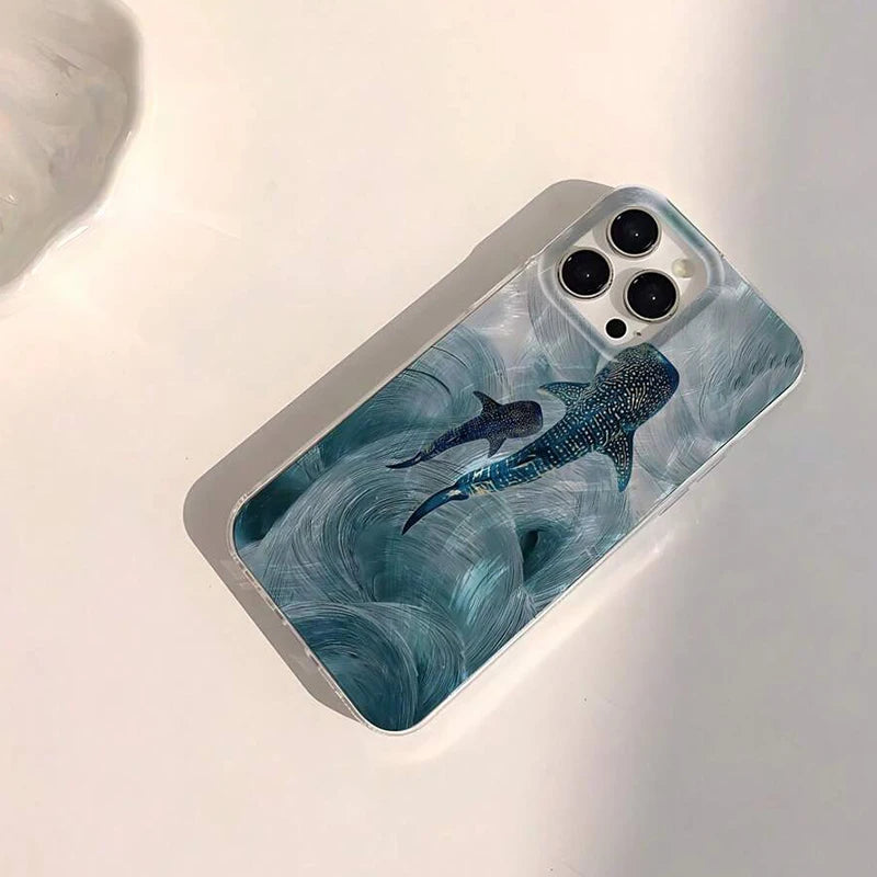 Ocean Shark Whale Design Phone Case For iPhone Shockproof Bumper Cover﻿
