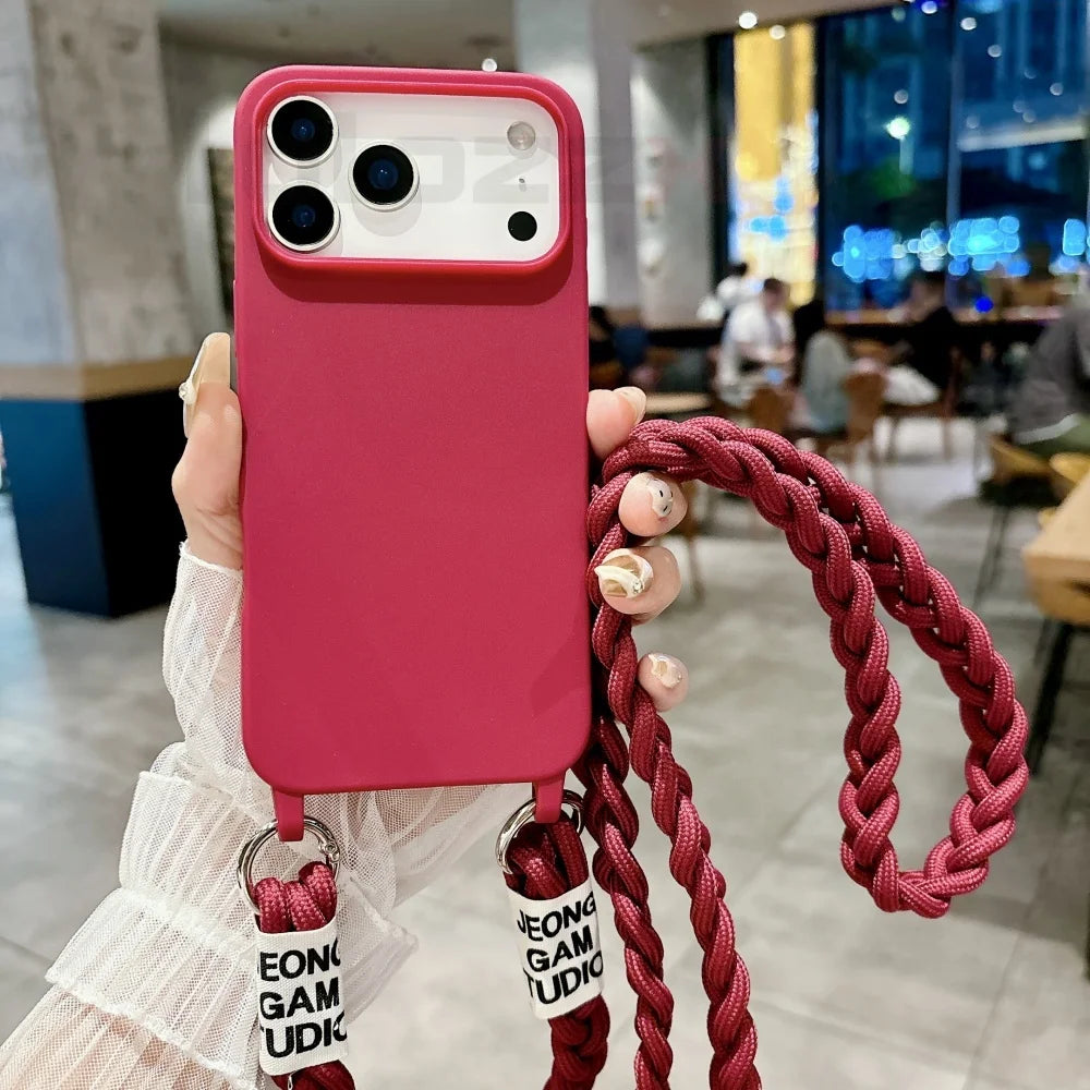 For iPhone Lanyard Case Crossbody Knit Lanyard Candy Soft Phone Cover iPhone