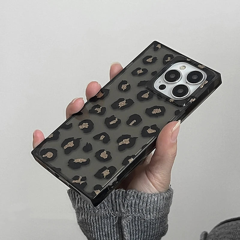 Fashion Black Glitter Leopard Pattern Phone Case