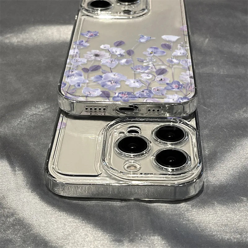 Purple Flower Phone Case For iPhone Shockproof Soft Clear Cover