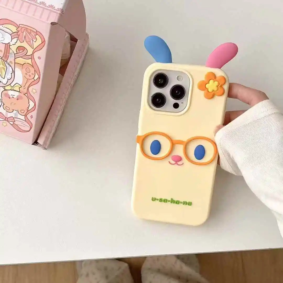 Kawaii 3D Cartoon Glasses Flower Rabbit Soft Silicone Phone Case For iPhone