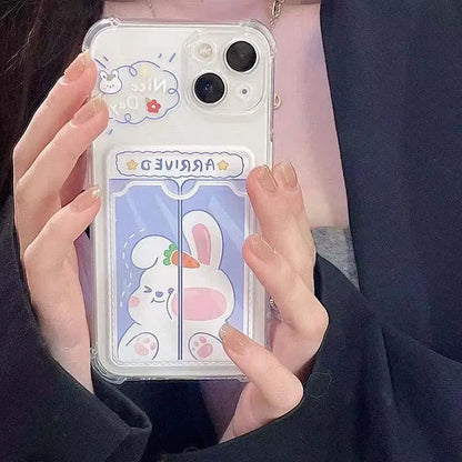 INS Korean Cute Pink Rabbit Card Slot Bag Holder Phone Case For iPhone