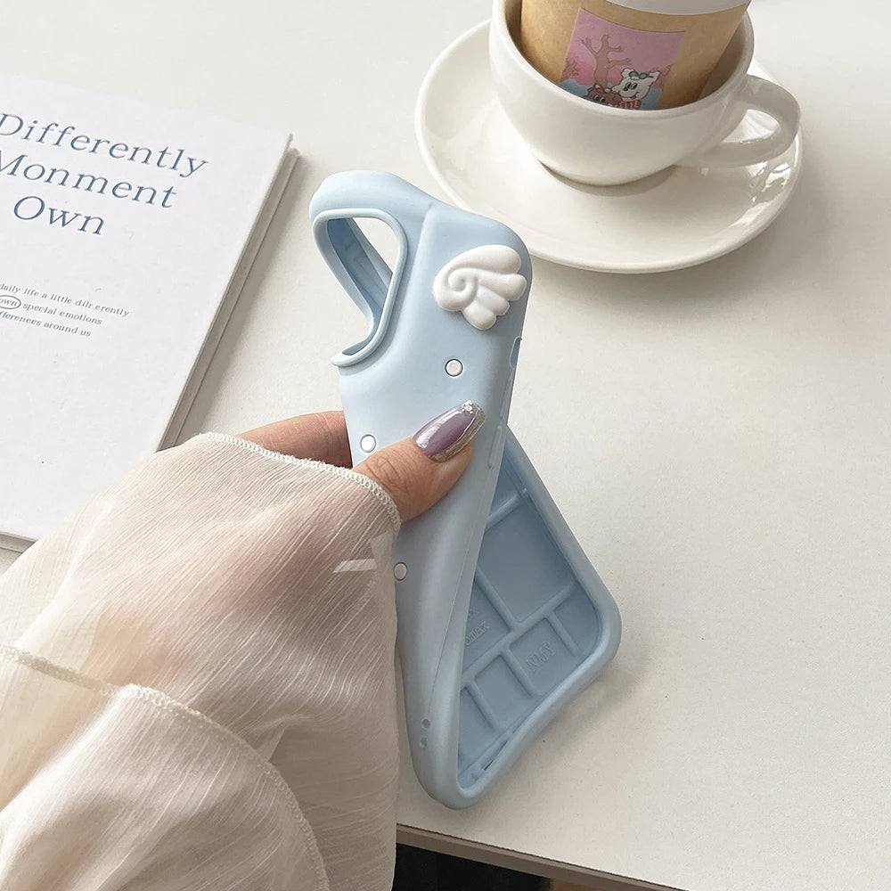 Cute 3D Cartoon Wave Point Angel Wings Phone Case For iPhone