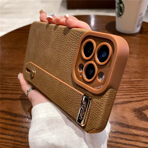 Luxury Wrist Strap Holder Leather Texture Case For iPhone