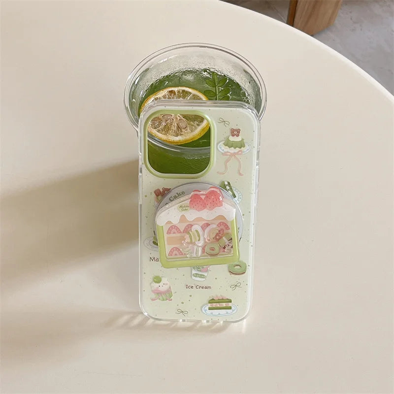 Cute Matcha Cake MagSafe Stand Phone Case