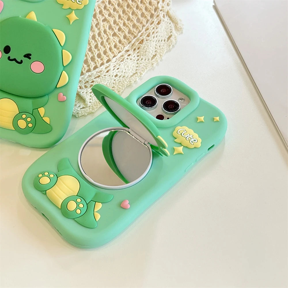 High Quality 3D Cute Dinosaur Hide Makeup Mirror Phone Case