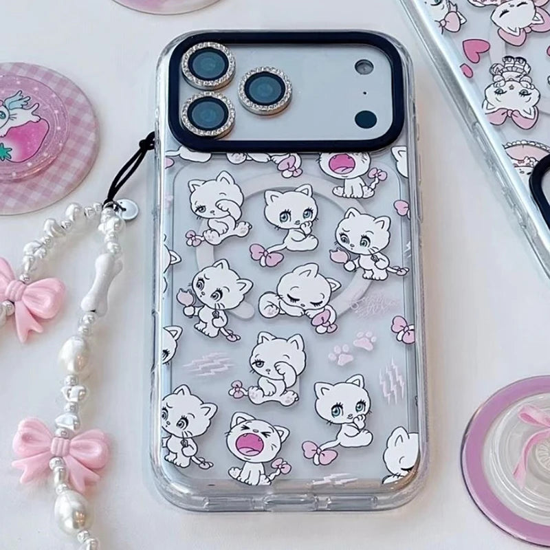 Cartoon Rabbits Pink Hearts Acrylic Phone Cover For IPhone