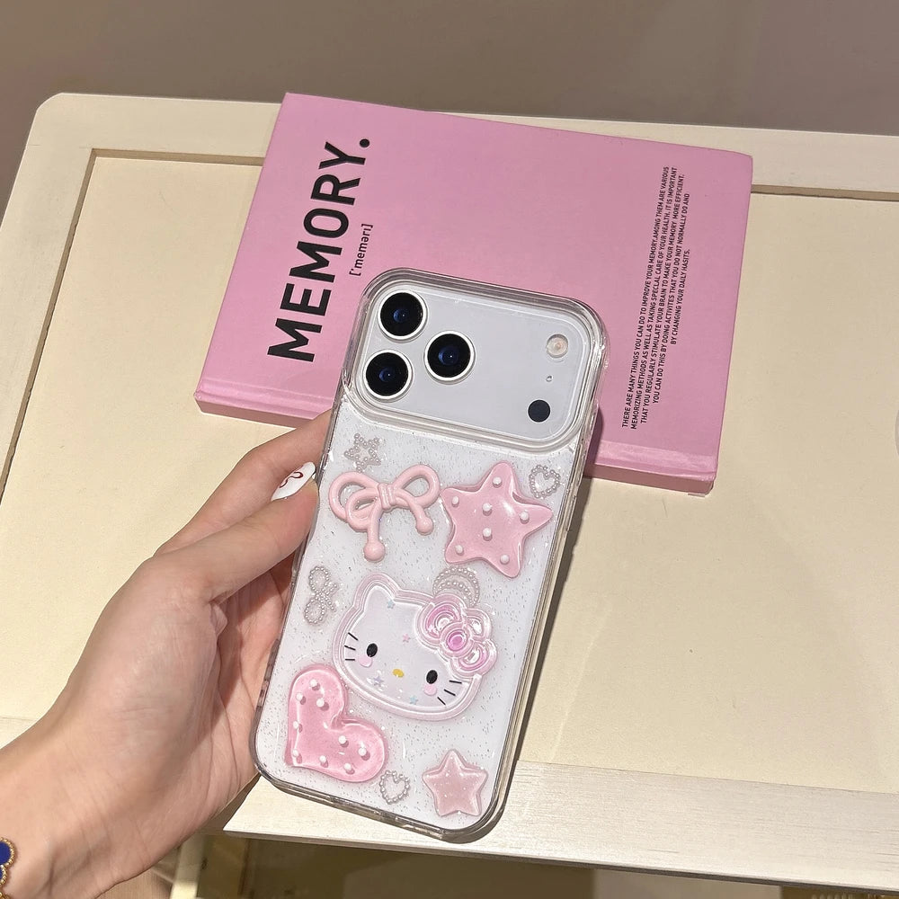 Sanrio Hello Kitty 3D Cute Cartoon bling bling Glitter Transparent Phone Case For iPhone