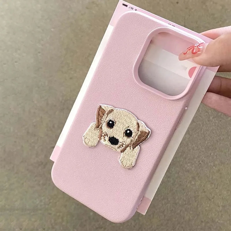 Cute Cartoon Embroidery Puppy Phone Case For iPhone