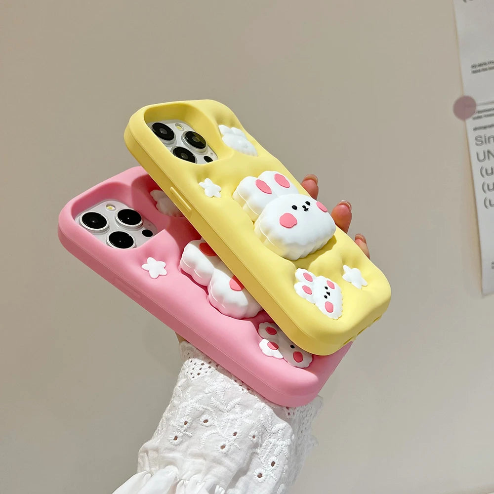 Lovely 3D Rabbit Folding With Holder Stand Silicone Phone Case