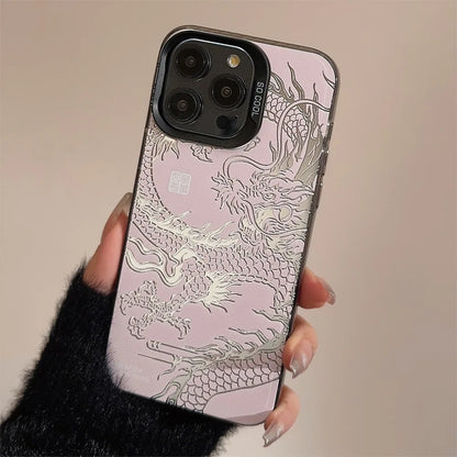 Luxury Dragon Embossed Phone Case For iPhone Pink Purple Green Black White Shockproof Phone Cover