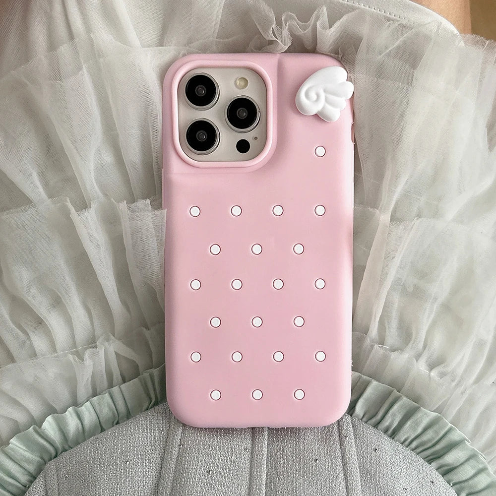 3D Cute Polka Dot Angel Wings Silicone Phone Case