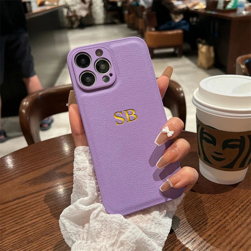 Personalized Phone Case For iPhone Luxury PU Leather Customized Initials Name Gift Cover