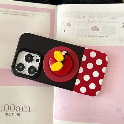 New Cartoon Mickey and Minnie Bottom Stand Phone Case For iPhone