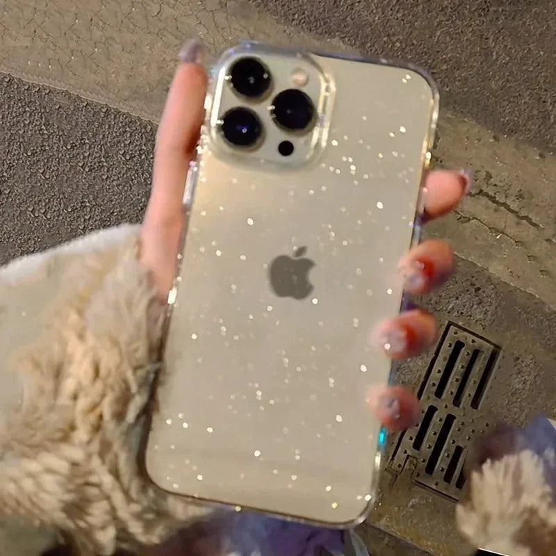 Pink Glitter Bling Clear Soft Case For IPhone