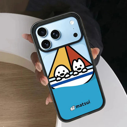 Cartoon Sailboat Companion Dog Impact Black Border Magnetic Phone Case Cover For iPhone