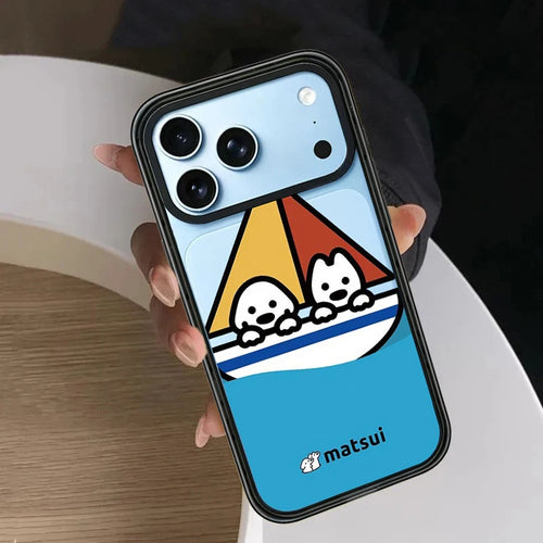Cartoon Sailboat Companion Dog Impact Black Border Magnetic Phone Case Cover For iPhone