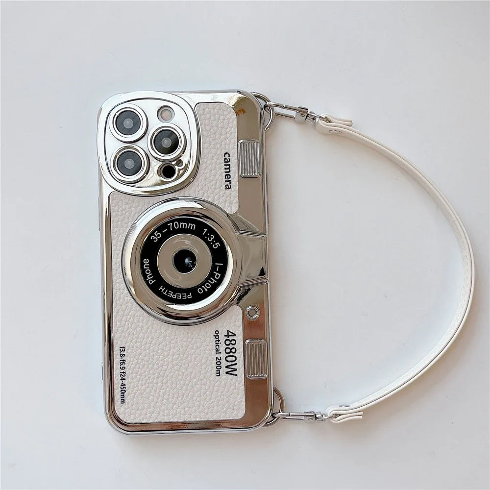 Luxury Retro Stereo Camera Hand With Lanyard Phone Case For iPhone