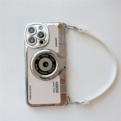 Luxury Retro Stereo Camera Hand With Lanyard Phone Case For iPhone
