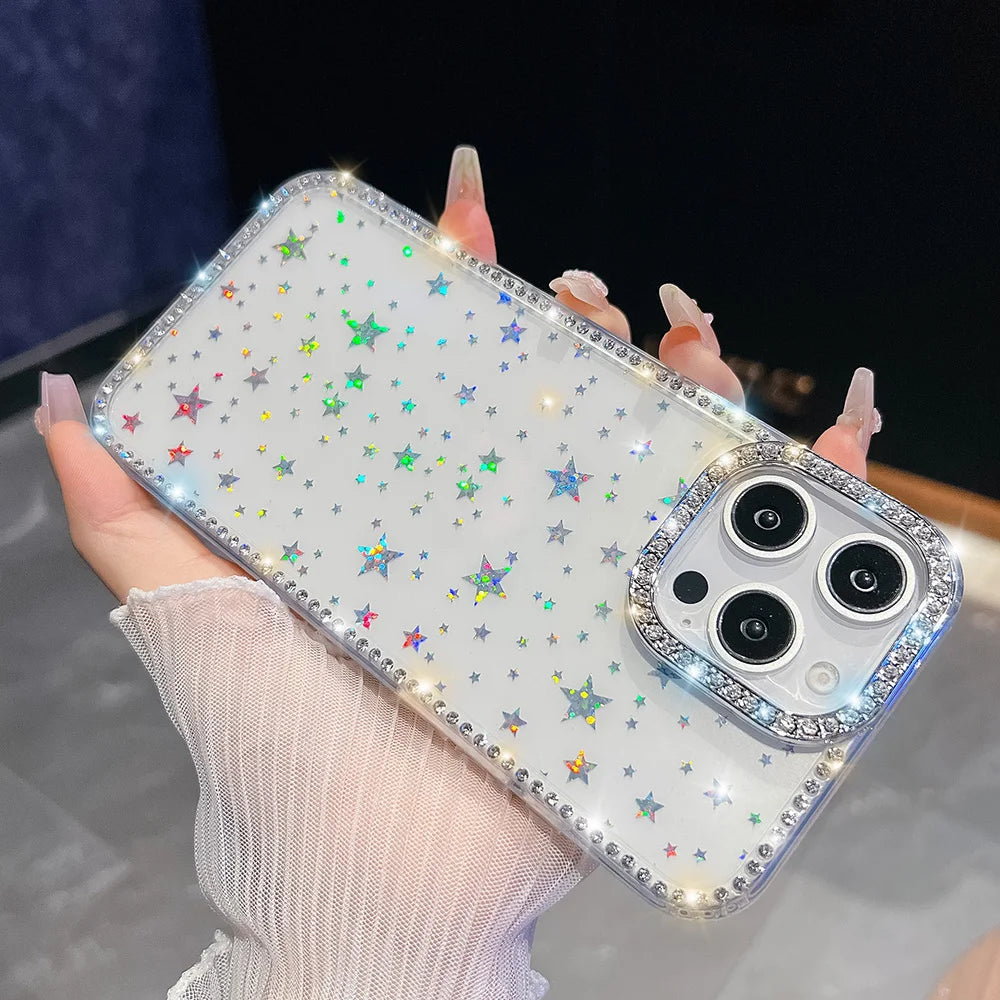 Bling Glitter Clear Phone Case For iPhone Shockproof Silicone Soft Cover Funda