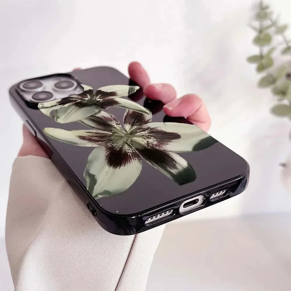 Elegant Lily Orchid Flower Print Soft Phone Case For iPhone Y2K Shockproof Cover ﻿
