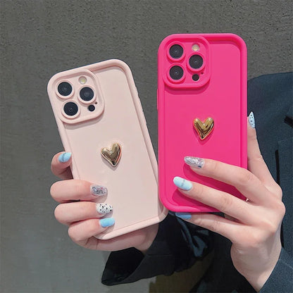 Luxury 3D Gold Heart Silicone Phone Case Shockproof Matte Cover For iPhone