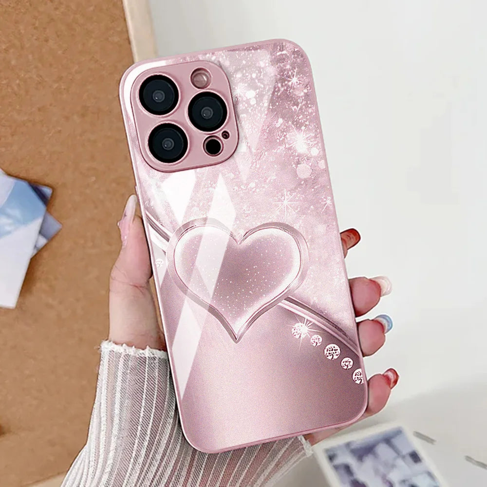 Elegant Marble Pattern iPhone Case With Tempered Glass Cover
