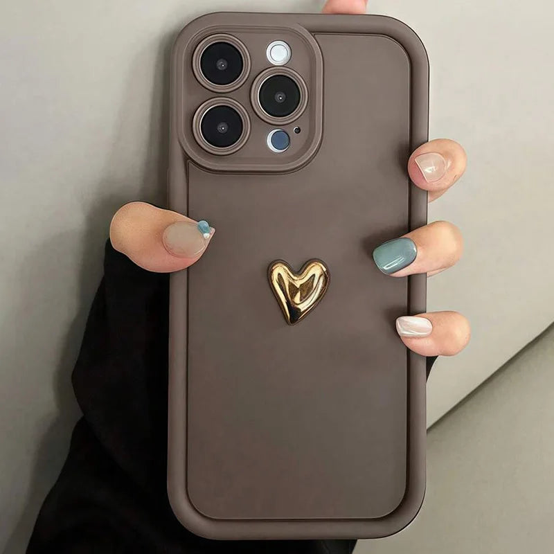 Cute Luxury 3D Golden Heart Soft Protective Phone Case For iPhone