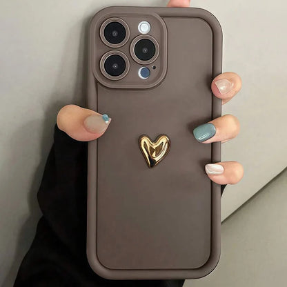 Cute Luxury 3D Golden Heart Soft Protective Phone Case For iPhone