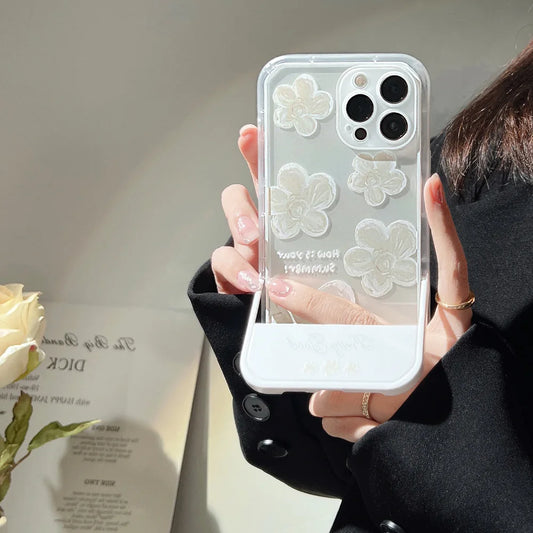 White Floral invisible Bracket Phone Case For iPhone
