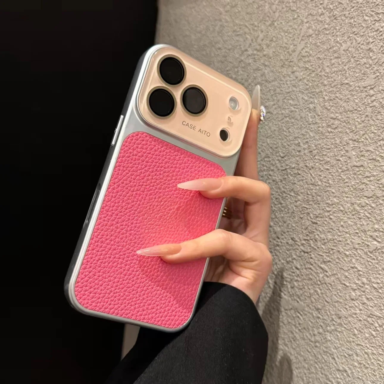 Creative Large Window Color Blocking PU Leather Case For iPhone Glass Lens Protective Cover Fundas