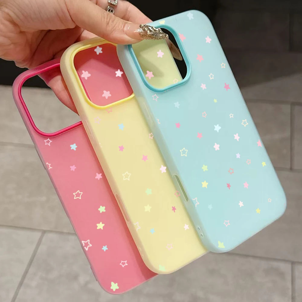 Cute Pastel Color Colorful Star Pattern Phone Case For iPhone