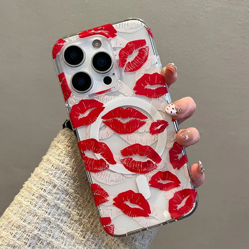 Red Lip Print For Magsafe Magnetic Wireless Charing Case For iPhone