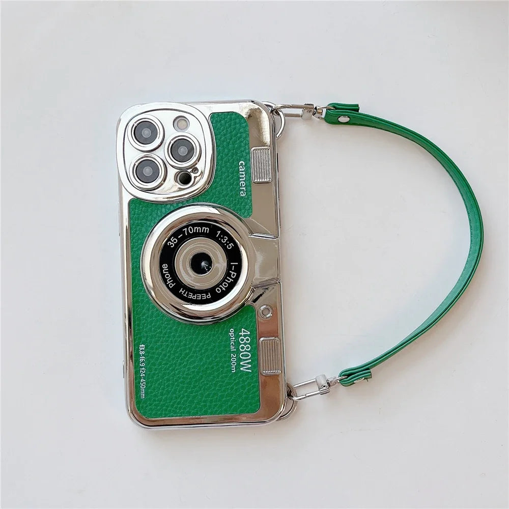 Luxury Retro Stereo Camera Hand With Lanyard Phone Case For iPhone