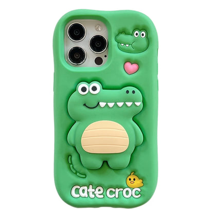 3D Cute Alligator Cartoon Crocodile Stand Holder Phone Case