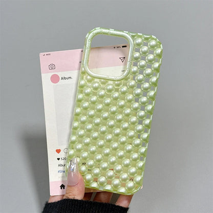 Fashion Macaron Color Hollow Out Pearl Beads Phone Case