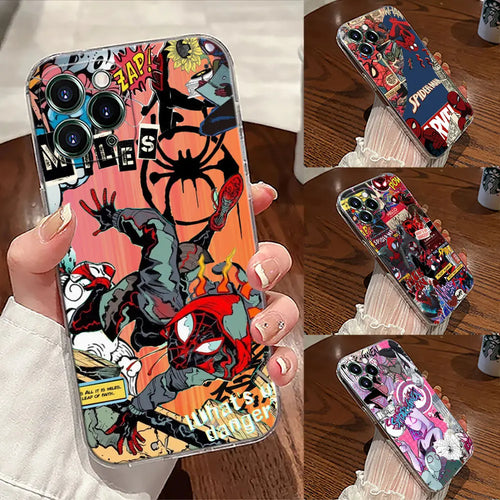 Miles Morales Spiderman Gwen Transparent Phone Case For iPhone