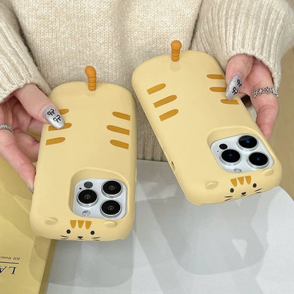 Sweet Cute 3D Cat Tail Yellow Silicone Phone Case