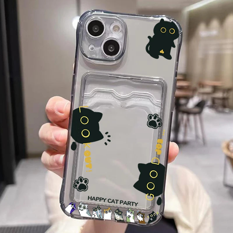 Cute Black Cat Transparent Phone Case For iPhone