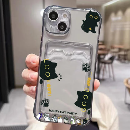 Cute Black Cat Transparent Phone Case For iPhone